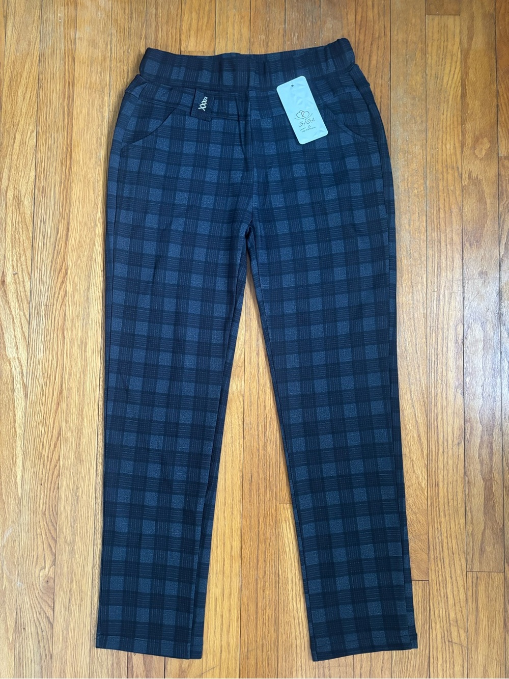 NWT Women’s Blue and Black Plaid Stretch Chinos